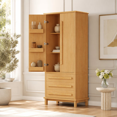 70" Kitchen Pantry Cabinet with 2 Cabinet Shelves,Luxurious Wooden Cupboard with 6 Door Shelves and 3 Drawers for Kitchen, Dining Room