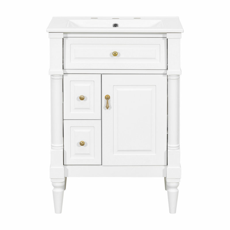 Meuble-lavabo de salle de bain avec lavabo, armoire de salle de bain autoportante avec tiroir rabattable, tablette réglable