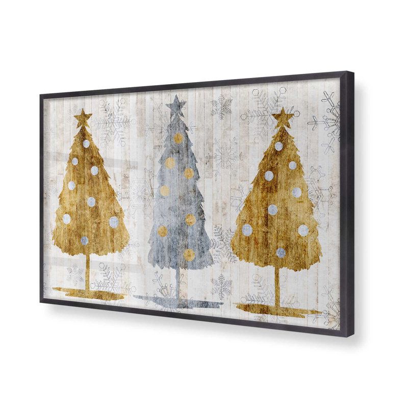Imprimé d'arbres de Noël métalliques, H 25,25 po x l 37,25 po x P 1,25 po, Cadre simple en zinc patiné