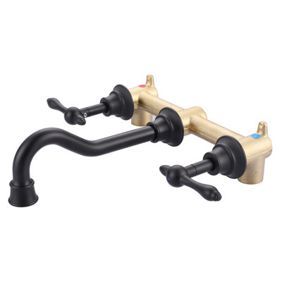 Brass 3 Hole Wall Mounted 8 In. Widespread Double Handle Bathroom Faucet With Brass Value