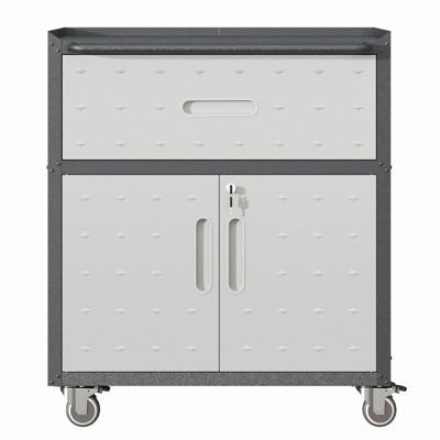 Armoire à outils en métal robuste et durable pour le garage avec roues - Armoire de rangement mobile robuste avec 1 tiroir et 2 portes verrouillables, armoire de rangement à outils roulante