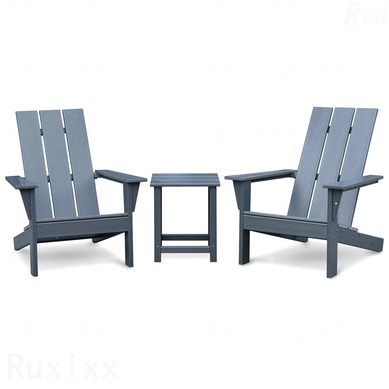 Adirondack Chair Set Outdoor Of 2 And Table Set Hdpe All-Weather Fire Pit Chair Ergonomic Design Patio Lawn Chair For Outside Deck Garden Backyard Balcony Grey