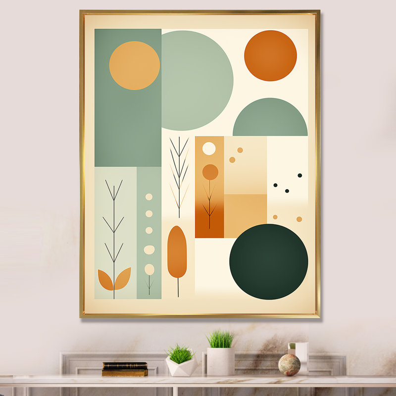 «Midcentury Minimal Abstract Geometric Art», reproduction d'art, H 32 po x l 24 po x P 1 po, Cadre flottant doré
