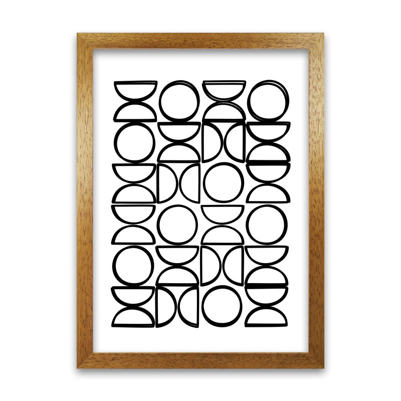 Black And White Mid Century Geometric A - Print, Oak Frame, 30cm H x 21cm W x 3cm D