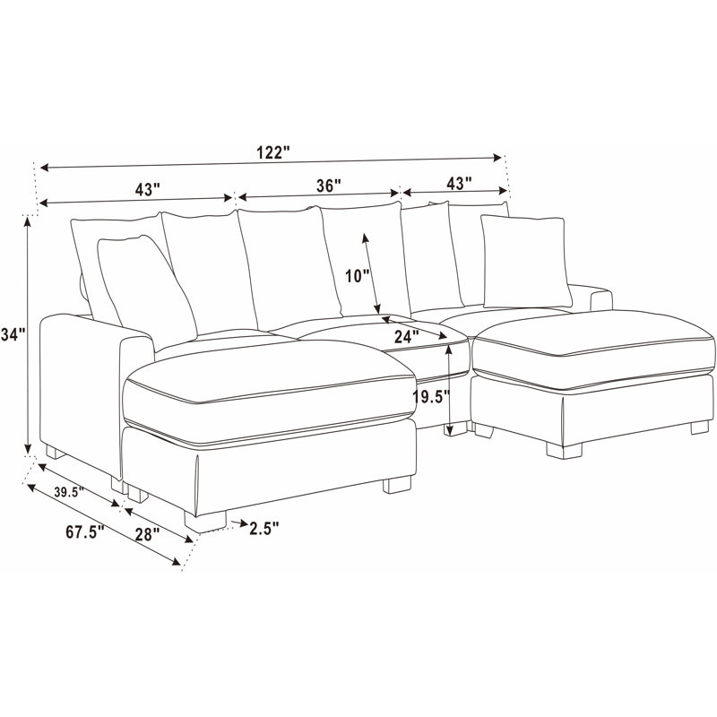 Arzuaga 89" Wide Reversible Modular Corner Sectional with Ottoman, 34"H x 122.5"W x 67.5"D, Green Corduroy