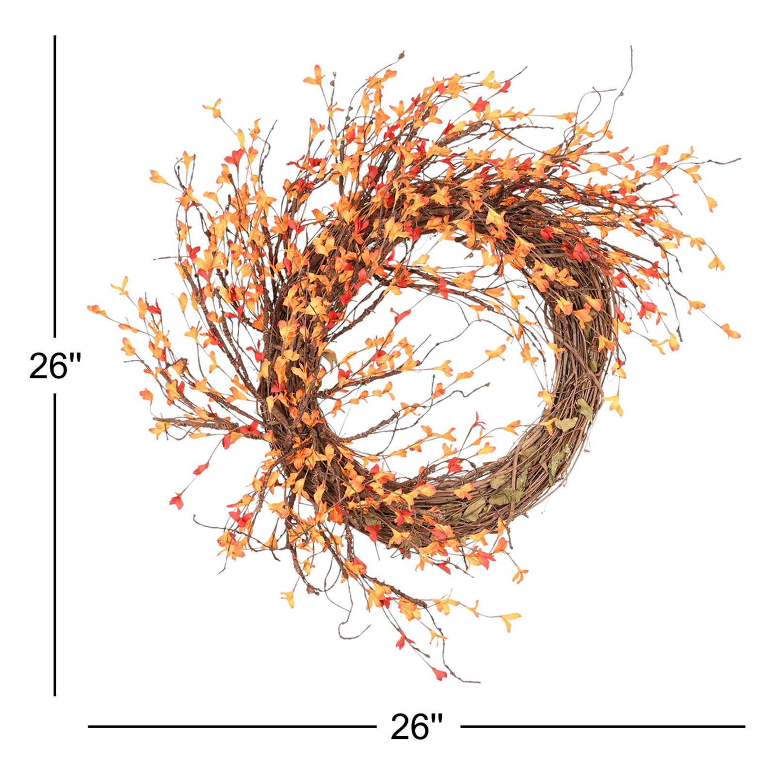 26" Handcrafted Grapevine No Holiday Wreath, Orange