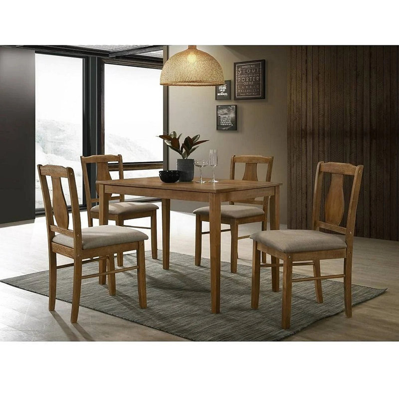 Ensemble de salle à manger 5 pièces en bois de chêne, table de salle à manger en bois massif et 4 chaises d'appoint avec coussin, meubles de salle à manger peu encombrants