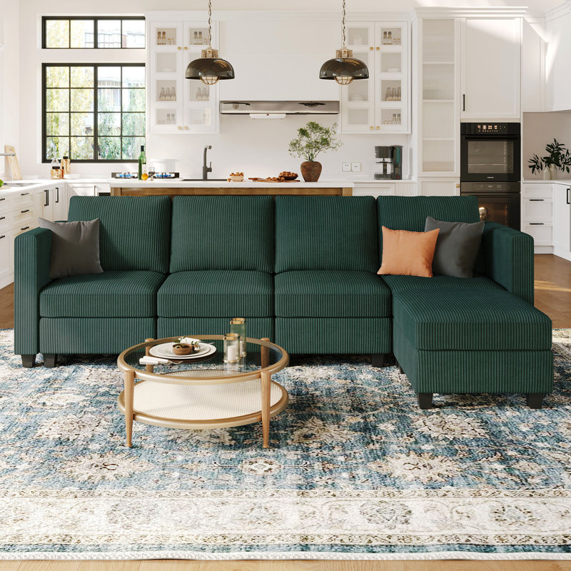 Ozeal L-Shaped Corduroy 4-Seater 107.8'' Wide Modular Sectional Storage Sofa Convertible Freely Combined Couch Apartment Living room Couch