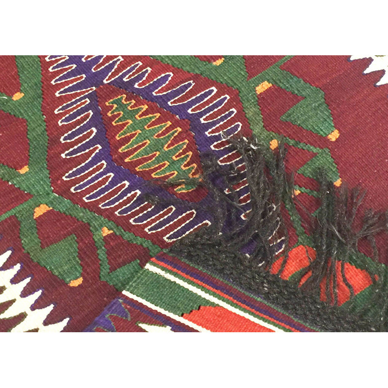 One-of-a-Kind Hand-Knotted 1960s 3'4" x 3'8" Wool Area Rug inRed/Green/White/Blue