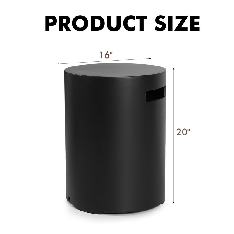 Table de couverture de réservoir de propane ronde noire - cachette extérieure en béton 20 lb avec poignée latérale pour patio ou terrasse