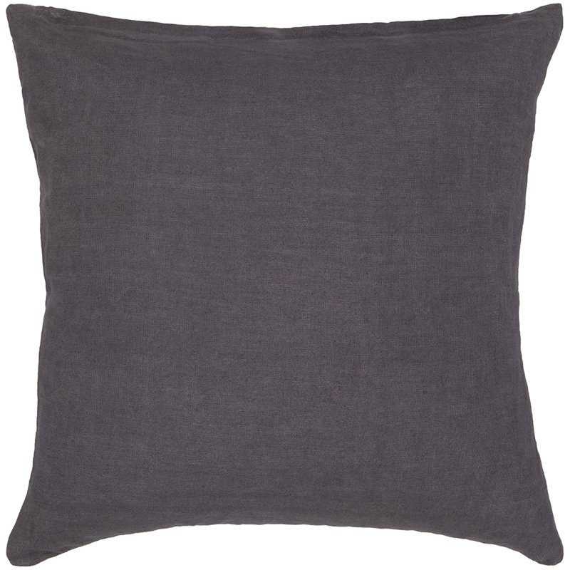 Linen Removable Cover Pillow Throw Authentic Handmade Square Polyester Fill Gray Reversible Solid With Gray Linen Backing