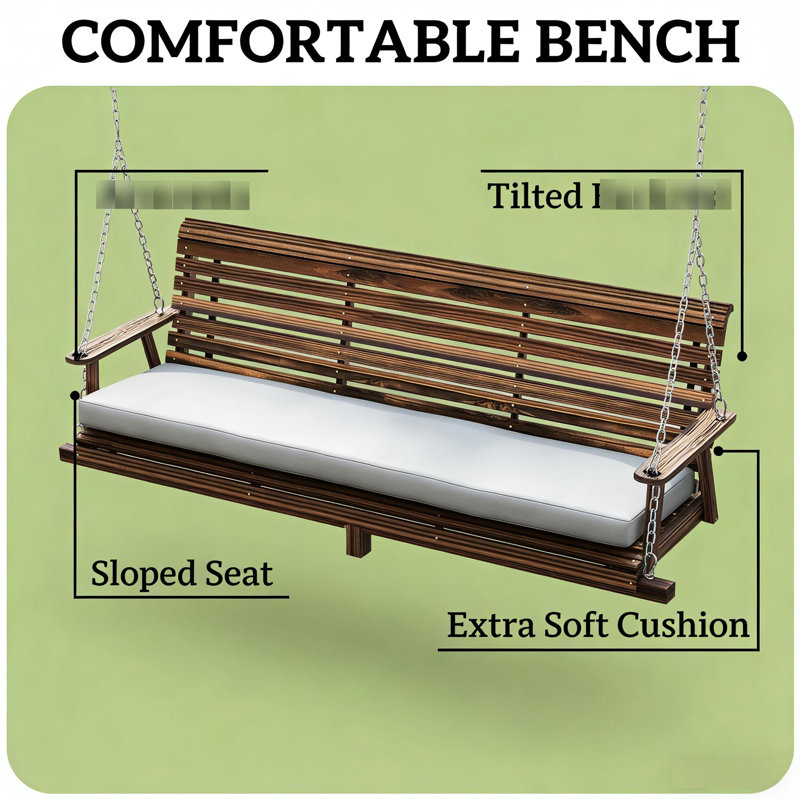 Balançoire d'extérieur - Chaise de conversation en bois avec coussin ergonomique rembourré, tablettes latérales et chaîne réglable. Structure en bois de sapin massif pour des plateaux de jardin stables, système de suspension sécuritaire. Cadre