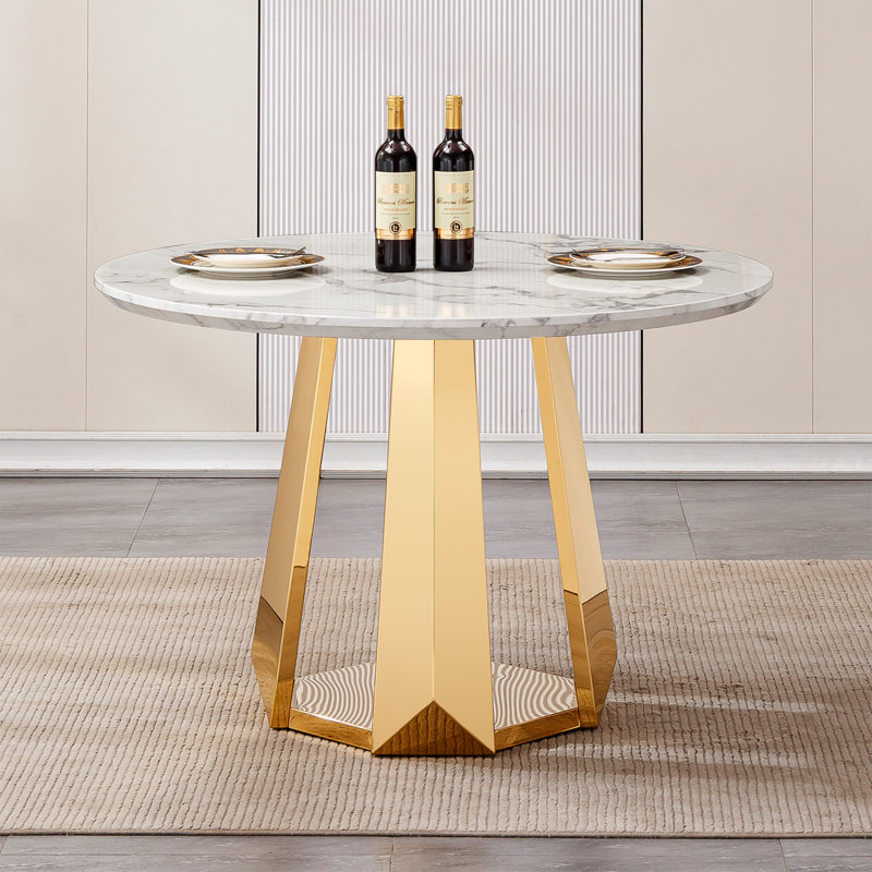 Table de salle à manger sophistiquée en marbre à texture moderne avec base en acier inoxydable pour une utilisation polyvalente dans la salle à manger