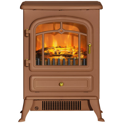 Poêle-cheminée électrique, chauffage autoportant avec flammes DEL réalistes et bûches factices, 725 W/1450 W pour des espaces de 216 pi²