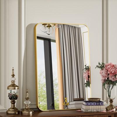 Tempered Glass and Aluminum Alloy Framed Rectangle Mounted Wall Mirror