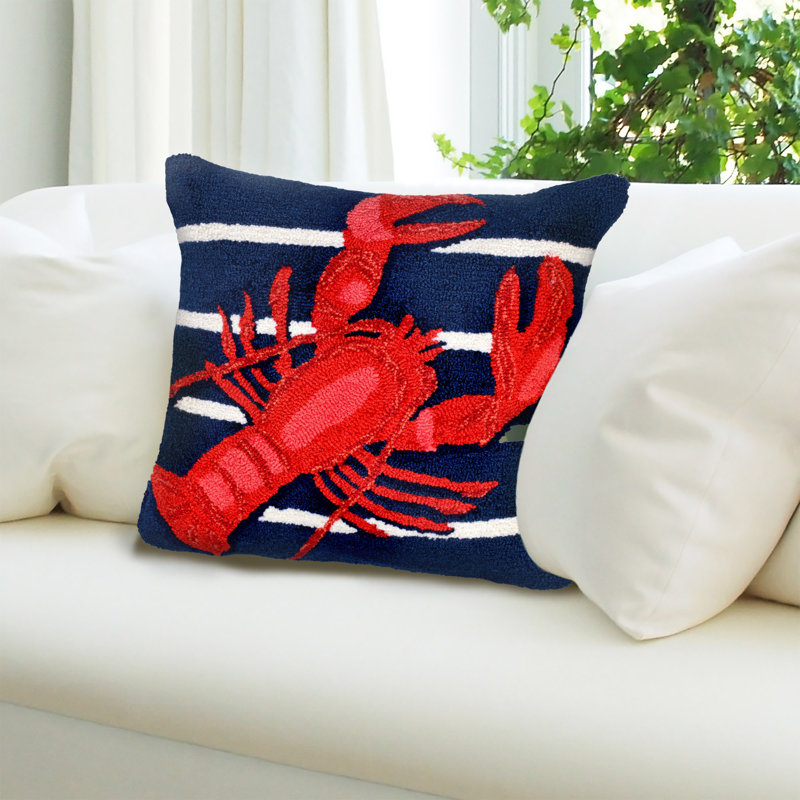  Lobster on Stripes Throw Pillow