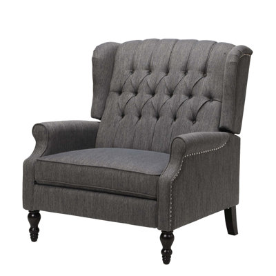 Oversized Tufted Wingback Fabric Push Back Recliner With Nailhead Trim And Button Tufted Diamond Stitch For Living Room, Bedroom