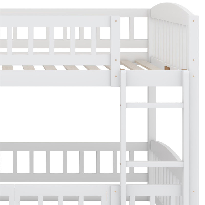 Bunk Bed With Slide,Fence And Ladder, White