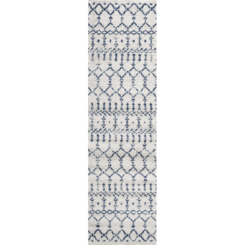 Tapis crème / bleu marine Kateshia, Tapis de couloir 2 pi 3 po x 8 pi