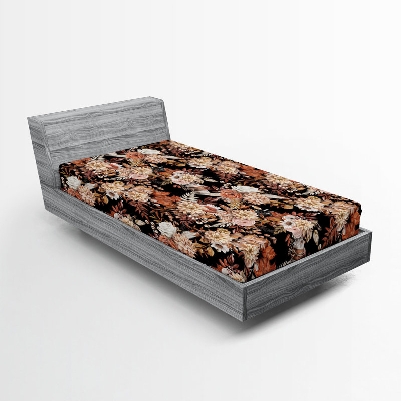 Drap-housse Ambesonne, Drap-housse de taille simple, Corail, rosé, paprika / floral