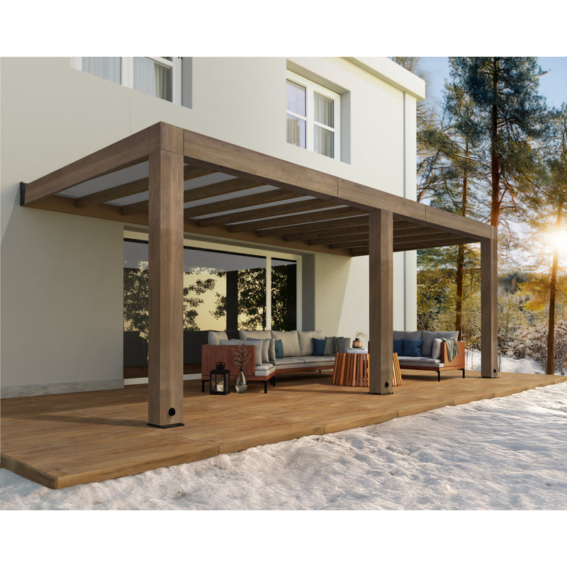 Palram - Canopia Helsinki 22' W x 10' D Polycarbonate Cedar Wood Patio Cover Awning - Brown/Light Gray