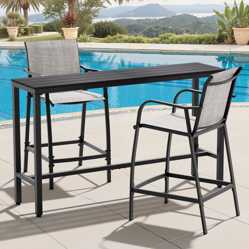 2-Person Patio Outdoor Dining Set (3-Piece Set, Rectangular Table), Black, Beige