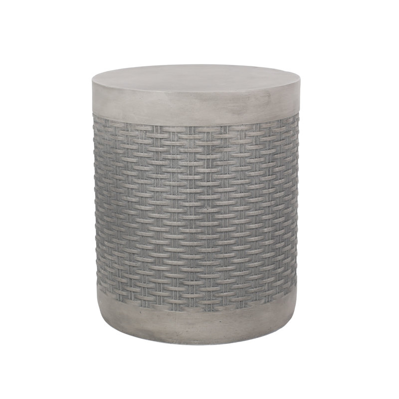 Trendsetting Lounge Area End Table - Lightweight Concrete, Basket Weave Feature, No Assembly Chic Side