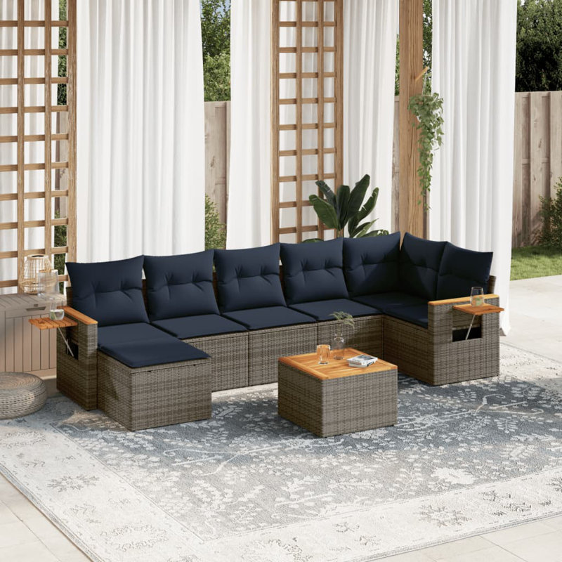  Ensemble de canapé de patio 8 pièces avec coussins en rotin de polyester gris (États-Unis seulement)