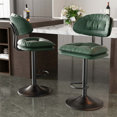 Set Of Two Ergonomic Padded Bar Stools With Backrest, Adjustable Double Layer Design For Dining Room, Home Bar, And Kitchen Island