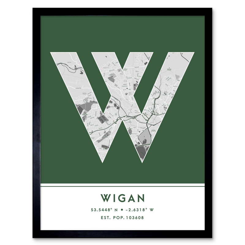 Wigan City Map Wigan Green - Single Picture Frame Print