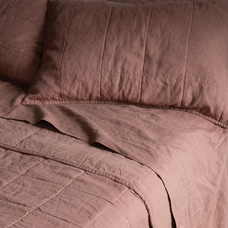 French Linen Box Stitch Quilt, Twin Quilt, Clay