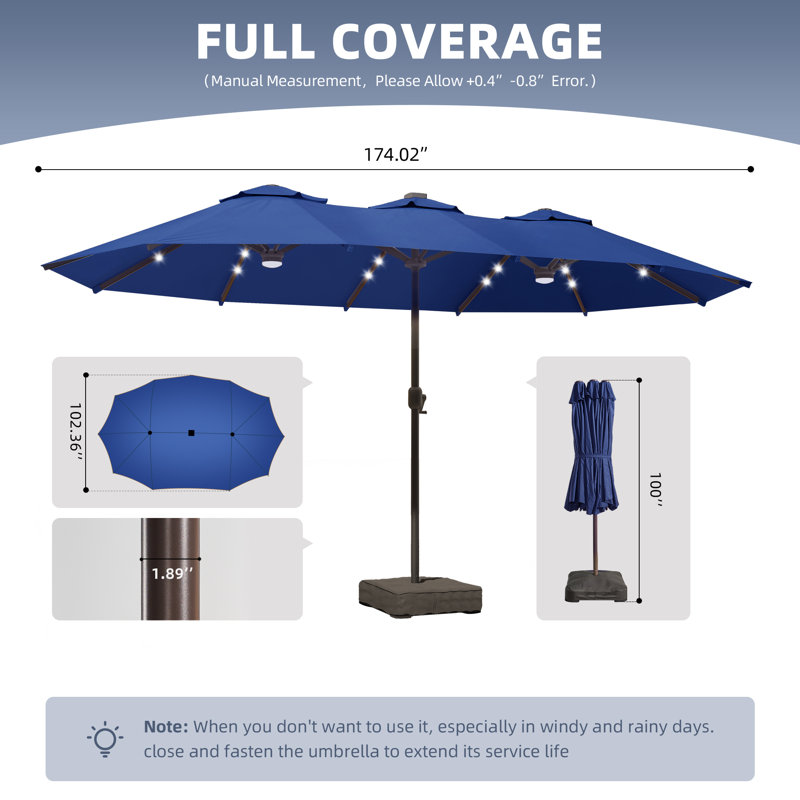 Parasol 14,5Ft Double-Side Patio, Bleu