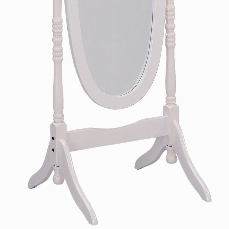 59.25" Tall Standing Wooden Floor Mirror With White Finish, Oval Shape, White