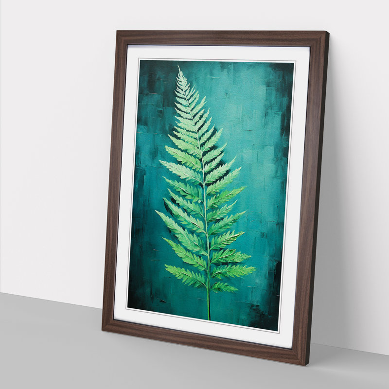 Fern Leaf Modern - Single Picture Frame Print on Wood, Walnut Framed, 64cm H x 46cm W