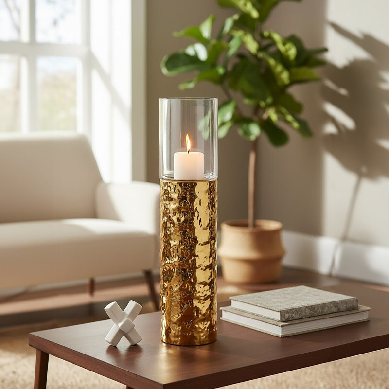 Glass Tabletop Candlestick, 62cm H x 15cm W x 15cm D