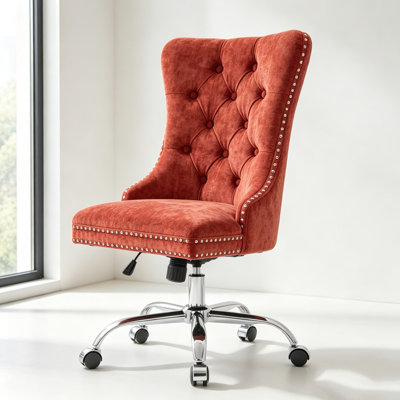 Chaise de bureau pivotante en chenille touffetée avec base chromée