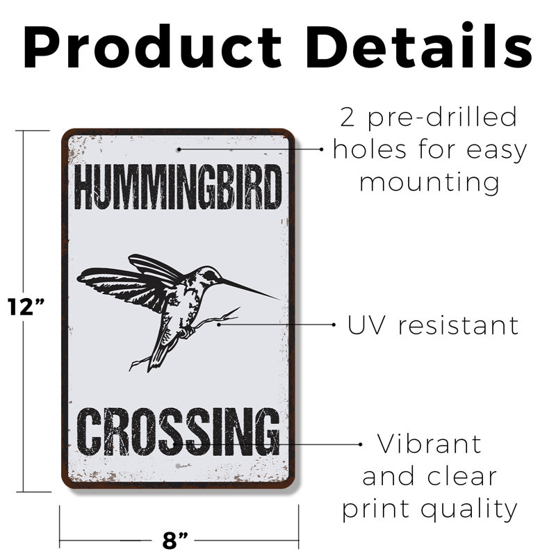 Panneau en plastique 8 po x 12 po Hummingbird Crossing