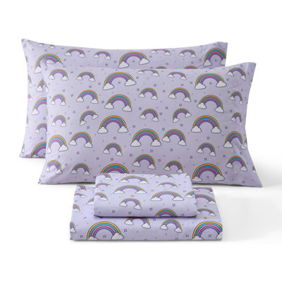 HLC.ME Purple Rainbow Printed Kids Bed Sheets - 3 Piece Patterned Bed Sheet Set - Wrinkle Resistant & Ultra Soft - Fits Mattresses up to 15 Inches Deep - Twin