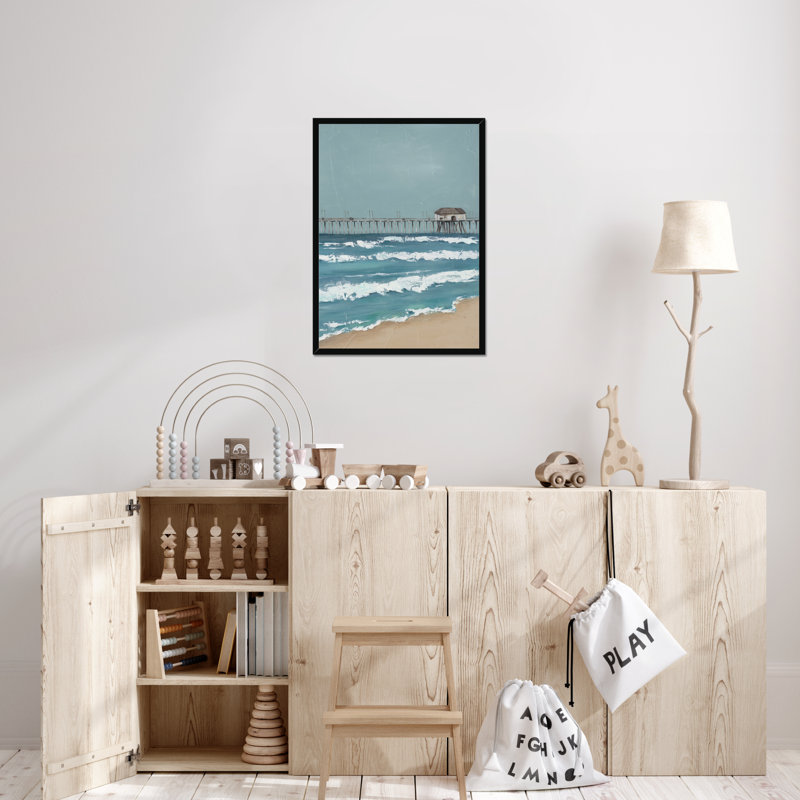 Fishing Pier Diptych II - Painting, Black Framed Paper Print, 50cm H x 34cm W