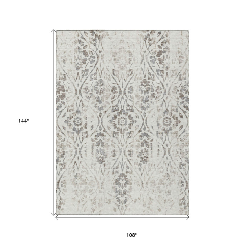 Tapis intérieur lavable floral ivoire et brun 9 pi x 12 pi