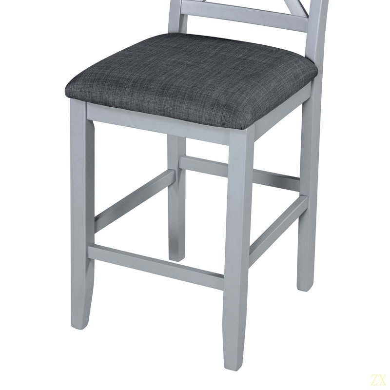 Ensemble de table de salle à manger à hauteur de comptoir en bois massif avec tablettes de rangement à 3 niveaux, chaises de salle à manger rembourrées pour 4, 5 pièces