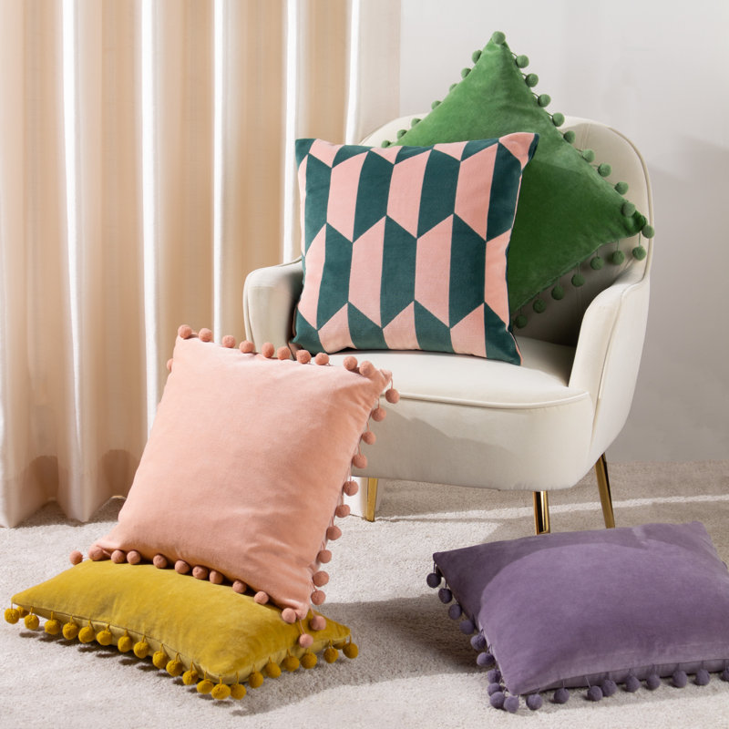 Kalho Geometric Square Throw Pillow Cover, Pink/Green