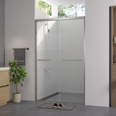 Aluminum Frame Double Sliding Shower Door,Bypass Bathroom Sliding Door With Premium 1/4" (6Mm) Clear Tempered Glass, Hardware Sliding Glass Shower Enclosure