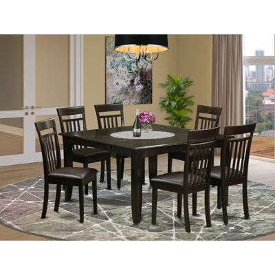 6-Piece Square Cappuccino Finish Solid Wood Top dining Table with 1-Bench and 4-Chairs with Lattice Back