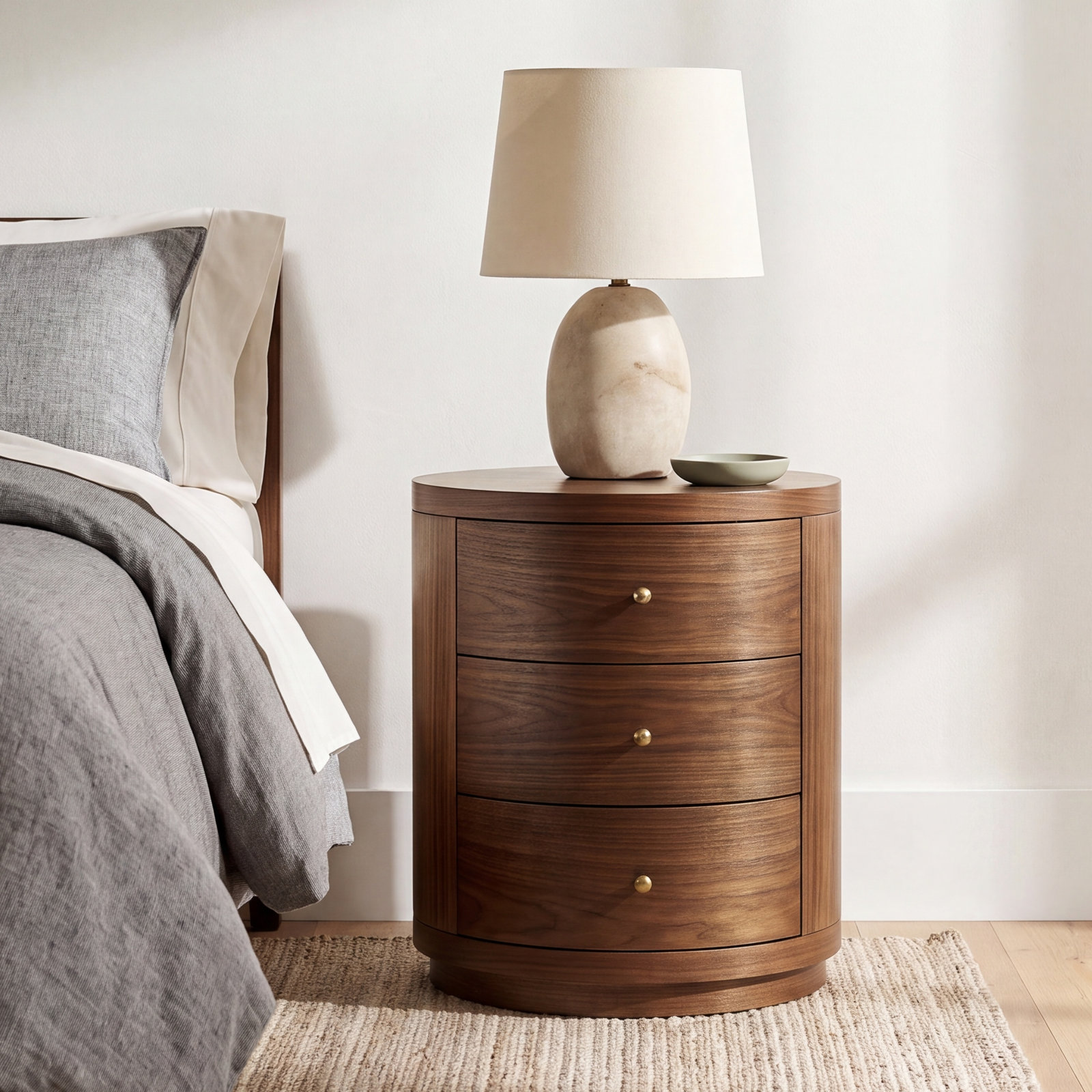 Celine 3-Drawer Acacia Nightstand, Walnut Brown