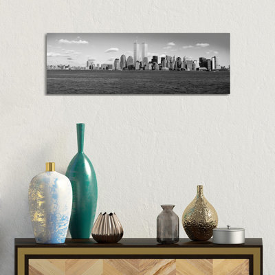 New York Panoramic Skyline Cityscape (Black & White) by Unknown Artist - Wrapped Canvas Panoramic Print