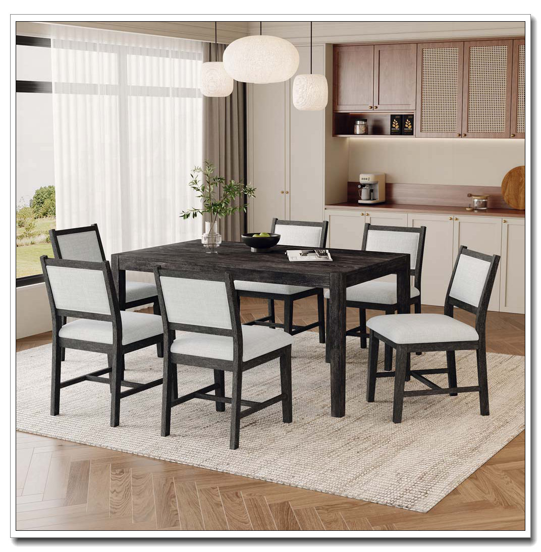 Red Barrel Studio® 7-Piece Retro Dining Table Set for 6 with ...