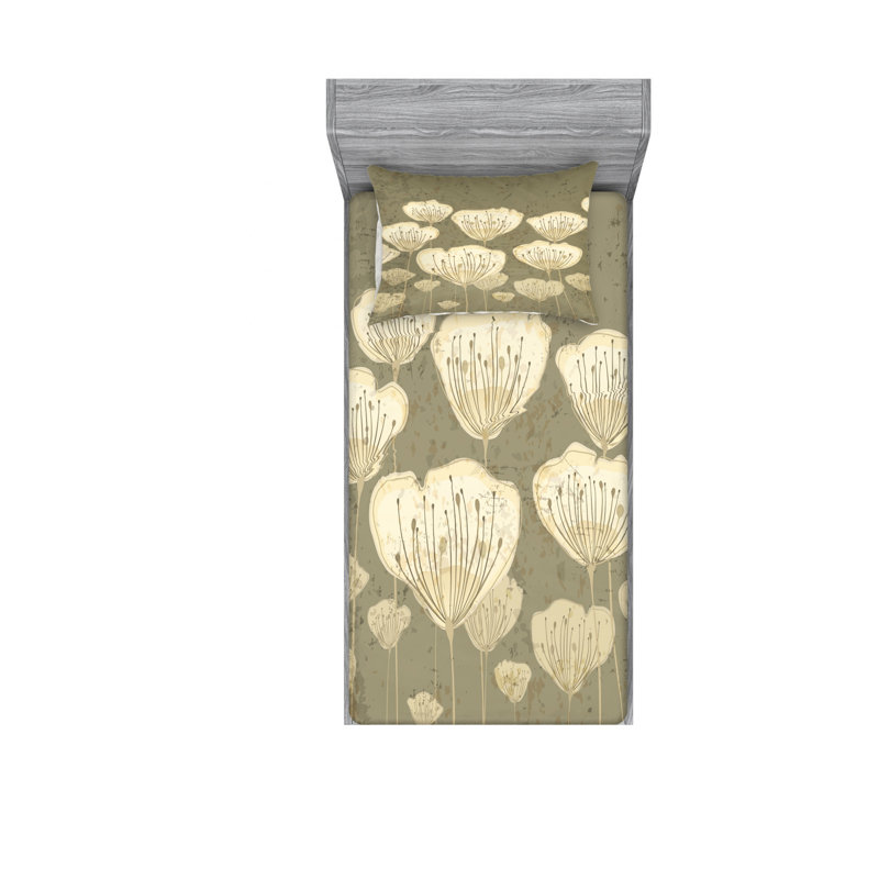 Ensemble de draps à motif floral, Ensemble de draps pour lit simple avec drap-housse