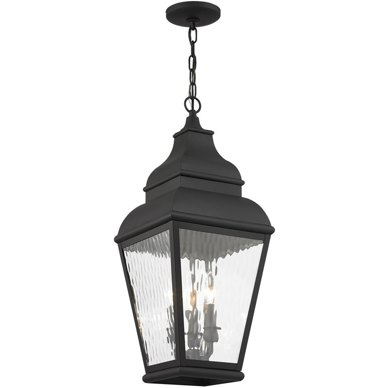 10-inch Outdoor Chain Lantern Pendant Lighting Fixture with Clear Water Glass Shade, Vintage Pewter