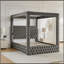 Structure de lit à baldaquin grand lit, lit plateforme tapissier en velours avec tête de lit capitonnée, haut-parleur Bluetooth intégré, ports de charge USB-A et USB-C, sommier robuste, gris-1421442785